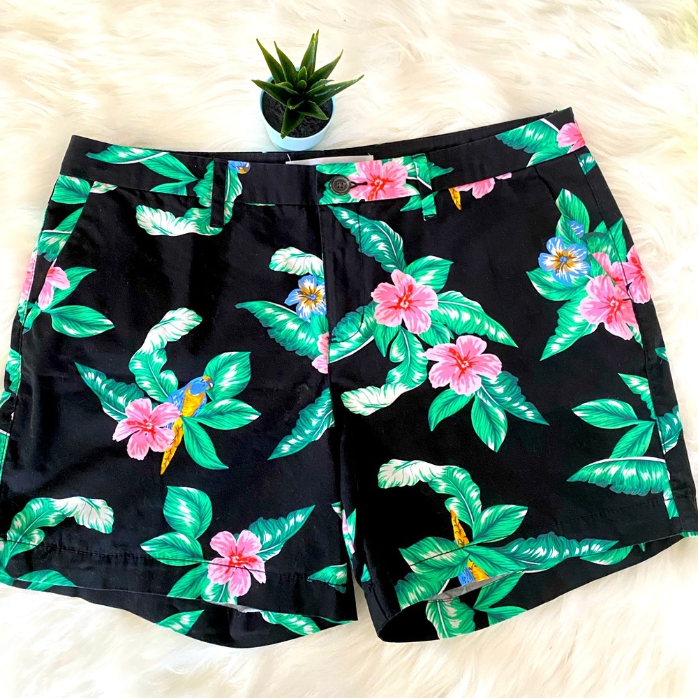 Splendid Floral 100% Cotton Shorts Black/ Pink Flowers Green Leaves, Blu…